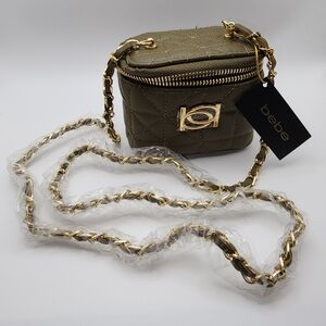 Bebe Olive Green Quilted Crossbody Bag with Gold Chain